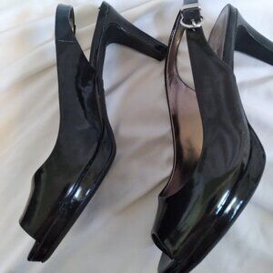 Lifestride black patent slingback heels